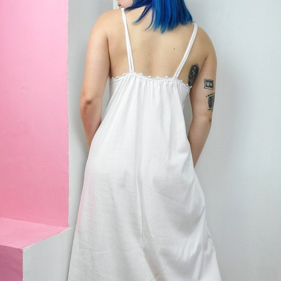 Vintage 90s Faint Pink Lace Trim Spaghetti Strap Nightgown - Picture 3 of 8